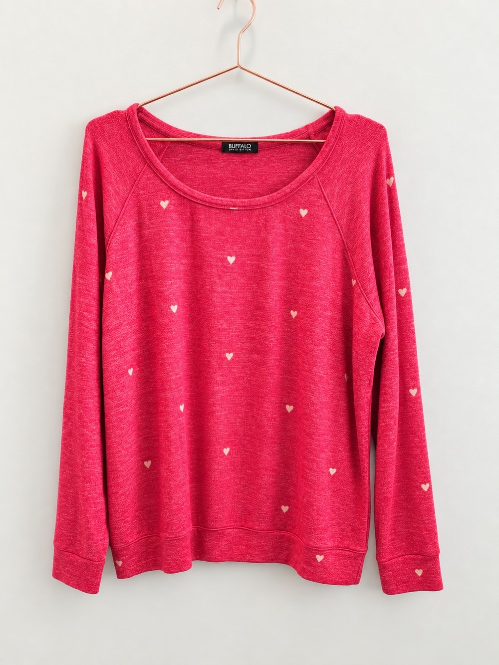 Buffalo Red Heart-Print Long Sleeve Knit Top